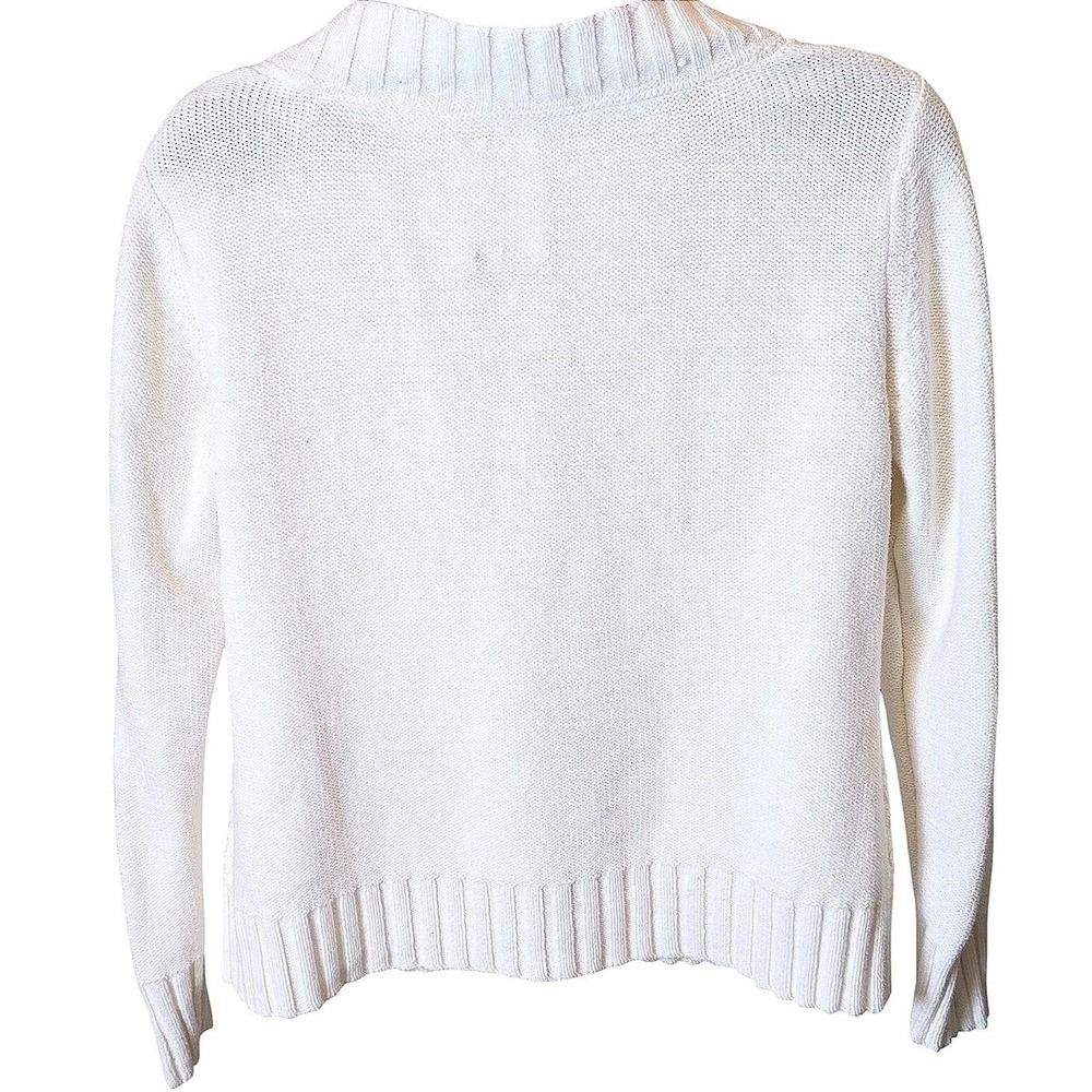 Vintage 90s 2000 Izod Womens XL V Neck Sweater Ivory White‎ Textured Pullover - Picture 3 of 5